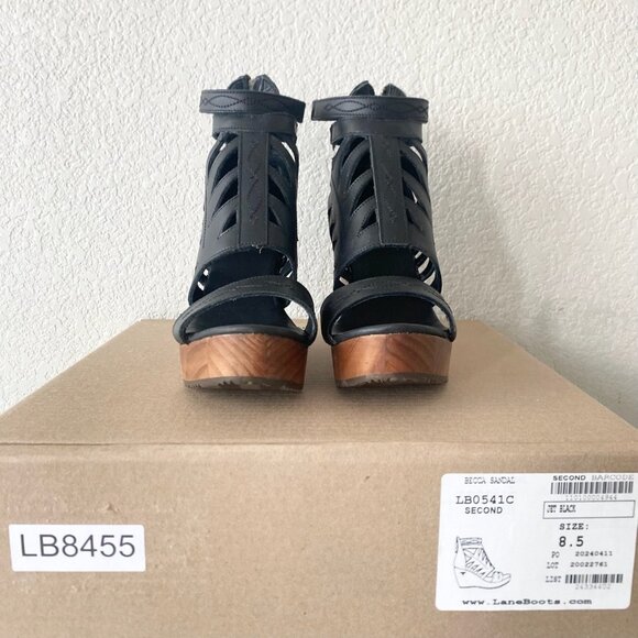 NEW Lane Boots BECCA Womens Black Wedges 8.5 Western Sandals Cowgirl Wooden Heel - Picture 9 of 10